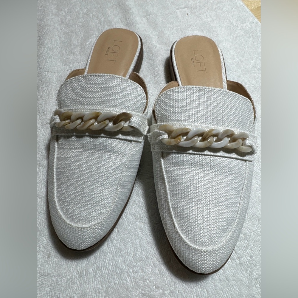 LOFT White Mules with Chain Detail
